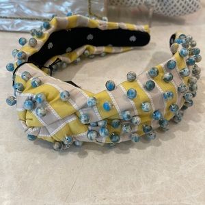 NWT Lele Sadoughi headband Flower Power yellow turquoise stone and stripe $150